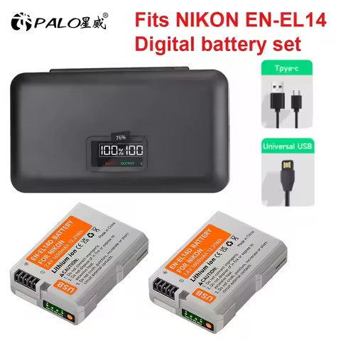 PALO EN-EL14 EN-EL14A USB Battery With LCD Battery Charger Case for Nikon DF D3100 D3200 D3300 D3400