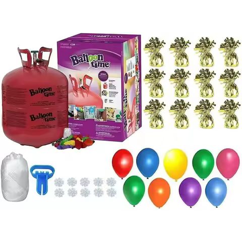 Helium Tank for Balloons At Home, 50 Balloons and White Ribbon, 12 Gold Balloon Weights, Plus Balloo