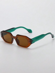 1入女士雙色PC框架耳釘裝飾太陽眼鏡，輕巧舒適的自行車眼鏡，時尚簡約的擋風太陽眼鏡，適用於旅行、滑雪、跑步等活動，ZN3778/棕色框架配綠色腿的波西米亞風格耳釘太陽眼鏡