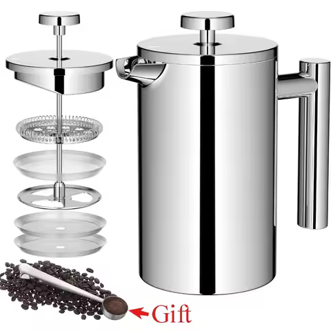 Stainless Steel French Press Coffee Maker Double-Wall Insulated French Press Coffee Pot with Coffee 