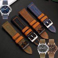 ◘☃ 22mm 24mm For Panerai Breitling fossil Hamilton handmade canvas Cow leather bottom watch strap men's retro watchband bracelet