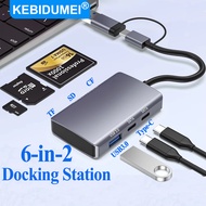 6-in-2 USB C Docking Station TYPE-C to USB3.0/TYPE-C/SD/TF/CF Card Reader USB 3.0/2.0 Splitter OTG A