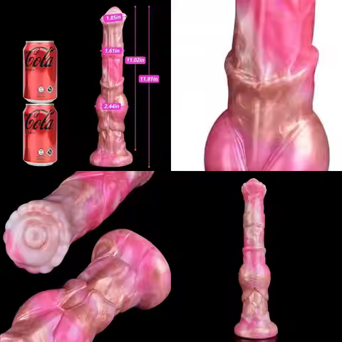 Realistic Long Horse Dildo,11.81 inch Giant Long Knot Dildo Silicone Pink Monster Dildos with Suctio