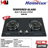 HOMELUX HGH-88 Premium Quality Tempered GlassPremium Built-in Hob Gas Cooker Stove 2 Burner Built-in Hob Dapur