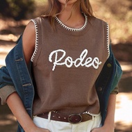 Round Neck Multi Stitch Rodeo Embroidered Sweater Vest Fall, Autumn, Winter, Nashville Concert, Casu