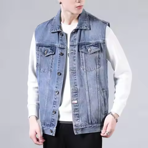 High end retro denim vest, men's sleeveless lapel, vest vest, vest, vest, vest, vest, vest, vest, mu
