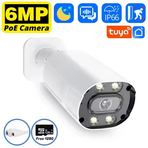 Tuya 6MP H.265 CCTV IP Camera POE Security Surveillance Camera Metal ONVIF Two Way Audio Double Ligh