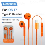 HiFi Sound Quality Wired Earphone For ios15-17/Type C Braid Wire Headset Line Control Headphone With