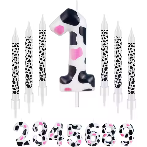 7pcs Birthday Number Candle,Pink Cow Birthday Candles Cow Im One Birthday Decorations,Cowgirl Theme