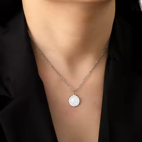 Stainless Steel Skull Coin Pendant Necklace for Women Goth Gothic Punk Jewelry Memento Mori Amor Fat