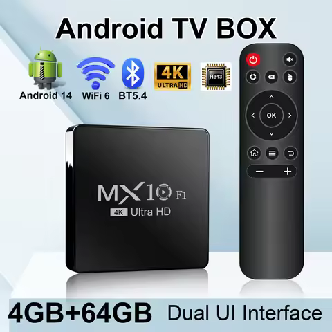 MX10 F3 Android 14.0 TV Box with Dual Band WiFi High Quality 4K 4GB RAM 64GB Storage Smart Android T