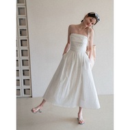 [EGGKA] Floral embroidered strapless maxi dress