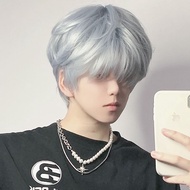 rambut palsu pria full kepala asli rambut palsu pria tempel keren rambut palsu pria full kepala asli Produk Baru Rekomendasi Wig Fashion Pria Korea Rambut Pendek Lurus Granny Gray