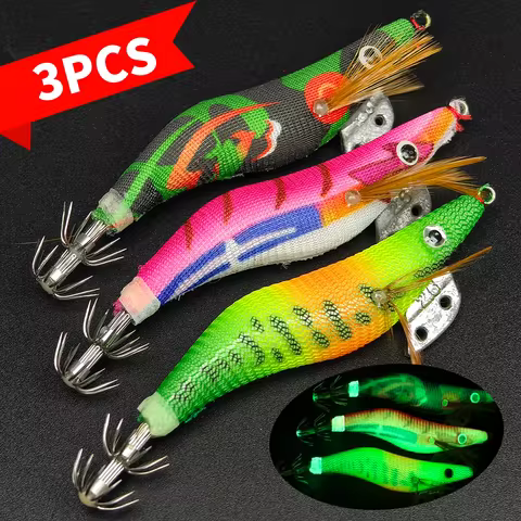 3Pieces Luminous Floating Squid Jig Eging Fishing Squid Lure Artificial Bait for Fishing Squid Octop
