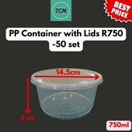 (50pcs)PP Round Containers R750B with Lids/Bekas Bulat 750ml/Bekas Plastik Bulat 50 biji