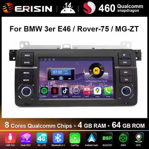 Erisin ES6646B Snapdragon Android 14 Car Stereo for BMW E46 Rover 75 MG ZT GPS Navi Sat CarPlay Auto