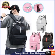 Unisex Style Canvas School Backpack Korean Letter School Bag beg sekolah perempuan Travel Backpack C