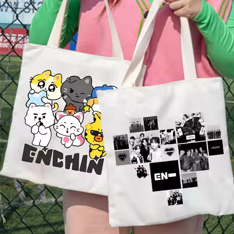 Kpop ENHYPEN Canvas Bag Woman Shoulder Bag Female Tote Girl Large Capacity Handbag Cartoon Portable 