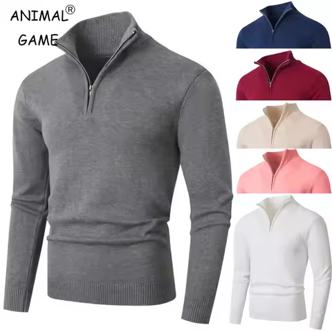 Mens Quarter Zip Pullover Sweater Lightweight Mock Neck Slim Fit Pullover Knit Casual Polo Sweaters 