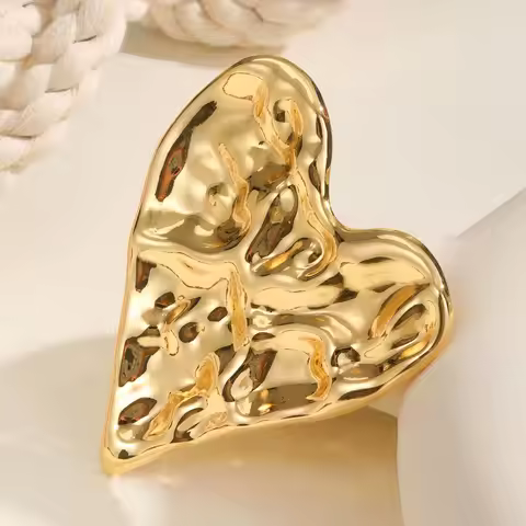 Vnox Waterproof Stainless Steel Hammered Heart Brooch Pin for Women Men, Irregular Heart Clothing Ac