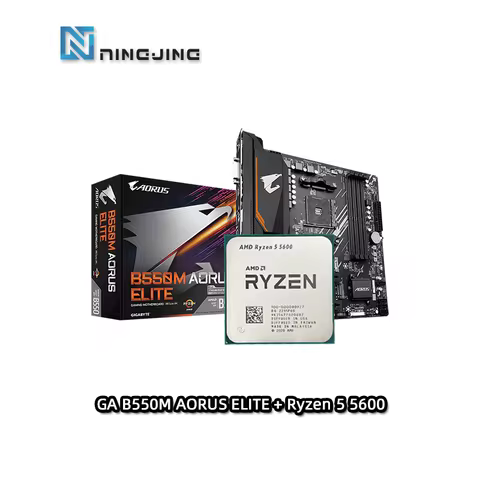 AMD R5 5600 Ryzen 5 5600 CPU + GIGABYTE GA B550M AORUS ELITE mATX AMD B550 Motherboard New Suit Comb