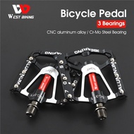 WEST BIKING Mountain Bike Bicycle Pedals 3 Bearing Profile Aluminium Hollow Non-Slip Bike Pedal MTB Road Bike Cycling Pedals