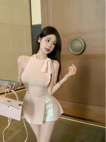 Ele Pure Desire Sa Strap Vest Women Summer 2024 Slim Fit Asymmetrical Slit Outerwear Sweet And Spicy