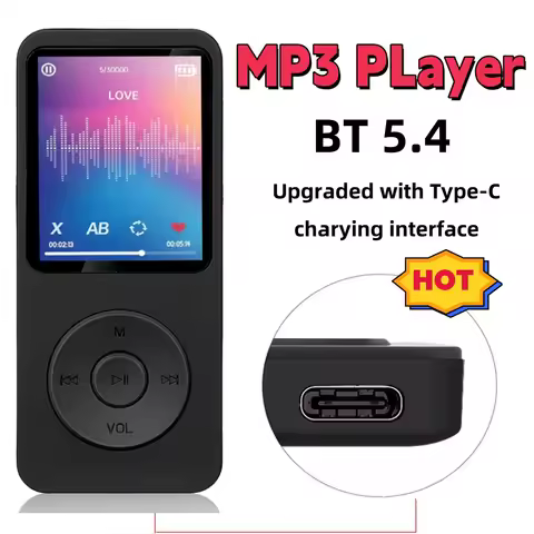 Portable MP3 Player 1.8 Inch Walkmen Type-C Bluetooth 5.4 Compatible Built-in Speaker E-Books Record