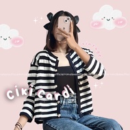 CIKI VINTAGE CARDI FRENCH STRIPE BUTTON CARDIGAN/