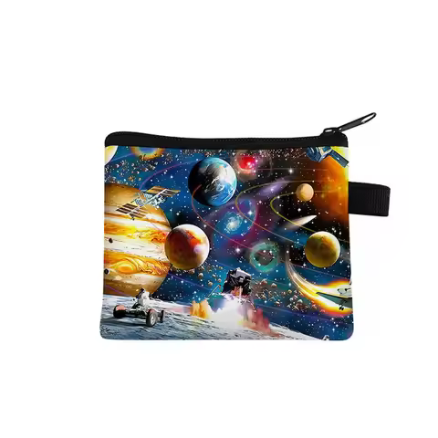 Cosmic Planet Coin Purse Cute Purse for Boy/Girls Best Gifts 2D Flat Cartoon for Children Storage Ba