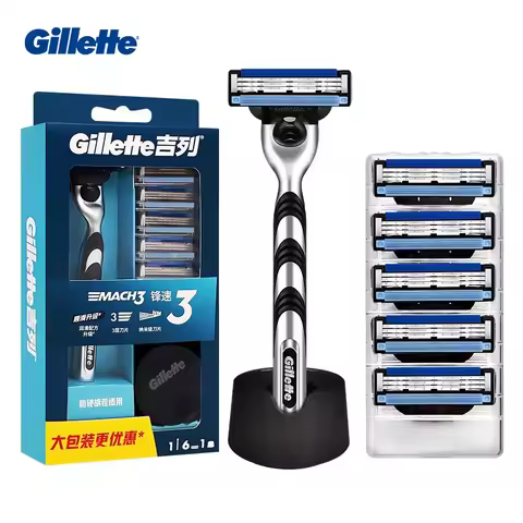 Gillette Mach3 Razor for Men 3 Layers Blades Smooth Shaving Beard with 5 Blade Refills