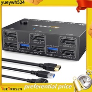 [yueywh524] KVM Switch Dual Monitor DisplayPort Accessories 4 USB3.0 for 2 Computers, 2 in 2 Out DP 