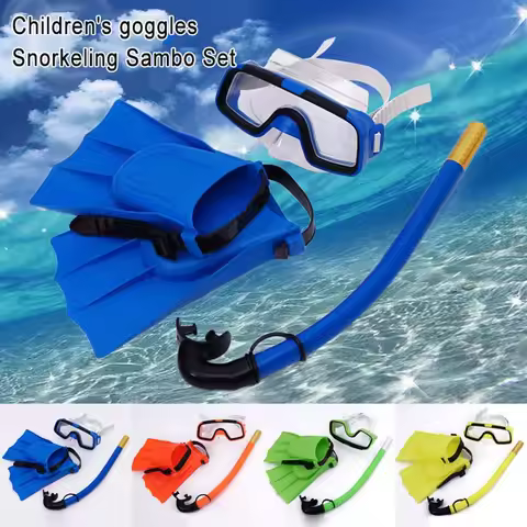 Children Diving Mask Set Anti-Fog Swimming Goggle Masks Snorkel Fins Kit For Kids Boys Girls Summer 