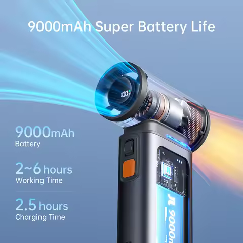 JISULIFE Portable Turbo Handheld Fan, 100 Winds Speeds Adjustable, 9000 mAh Rechargeable Battery, LE