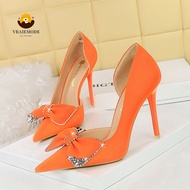 VRAIEMODE Hollow High-Heeled Shoes Pointed Toe Woman Pumps with bow decoration High Heels Women Shoe