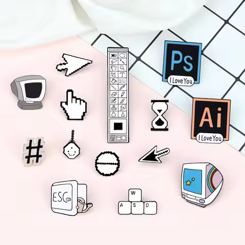 Creative Computer Cursor PS AI Enamel Pins Photoshop Toolbar TV ESC WASD Keyboard Brooches Badge for