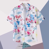 Kemeja Hawaii Lelaki Hawaiian Style Floral Shirt Men Loose Short Sleeve Shirt Hawai Vacation Beach S