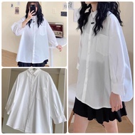 Áo sơ mi nữ , sơ mi trắng dài tay unisex from rộng đi học đi chơi bassic dễ phối đồ tay bồng hàn quố