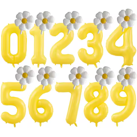 2pcs White Daisy Balloons Set Macaron Yellow 40inch Number Balloon 0-9 Kids Birthday Party Decoratio