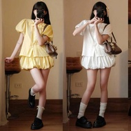 Set Women's Babydoll Shirt with Lotus Collar and Freesize Bear Shorts, Loose Fit, Cute, Soft, Cool, 