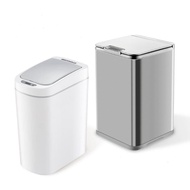 【NINESTARS】 鈦銀色輕奢不銹鋼感應式垃圾桶10L+ 智能法式純白感應垃圾桶7L(紅外線感應/防潑水)