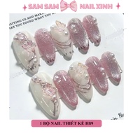 Nailbox design H89 - Fake nails with mirrored cat eye paint