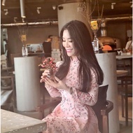 Super soft, drapey, attractive 4-panel pink silk floral ao dai _Lyna store1993