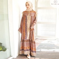 Dress Motif Bunga By Layna Sadiya Brown Dress Kondangan Muslim Pakaian