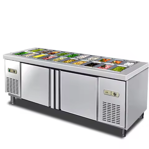 Commercial pizza Salad Fruit Display Table Top Preparation Counter Fridge Freezer Cold Salad Bar Chi