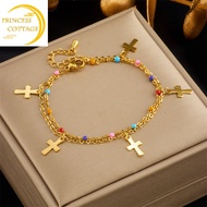 necklace 18k saudi gold pawnable legit mixed color bead chain necklace cross pendant women's personality fashion jewelry set