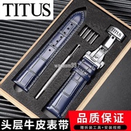 Titus/titus Watch Strap Genuine Leather Men Women Strap Butterfly Double Snap Accessories 20 22mm