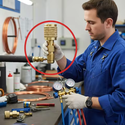 Brass R32 Reverse Thread Adapter 1/4" SAE Female to 1/4" Male for R454B Refrigerant Tank AC HVAC Mai