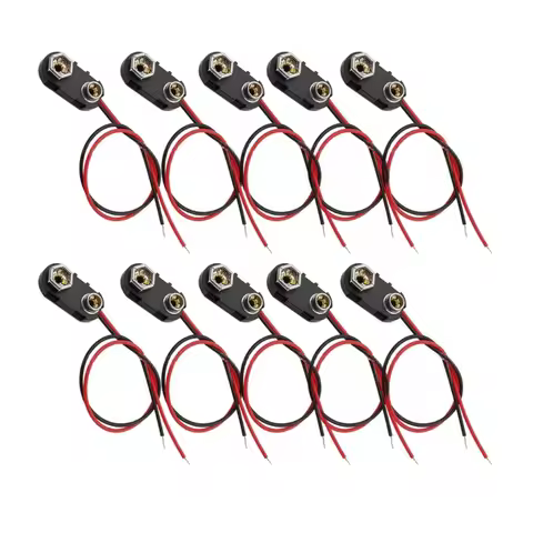 10 Pcs 9V Battery Connector Clip with Wires Harness Holder I-Type Plastic Housing Pigtail for 9volt 