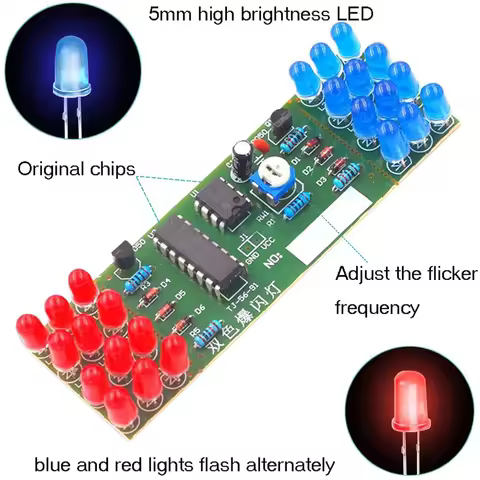 NE555 CD4017 IC LED DIY Electronic Lights Kit Red Blue Dual-Color DIY Kit Strobe Electronic Suit Fla